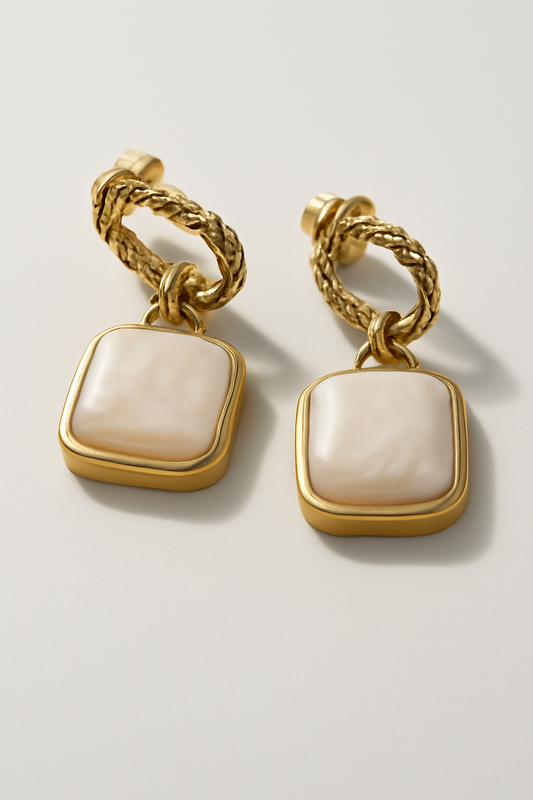 Gold Twisted Square Drop Earrings LE10184