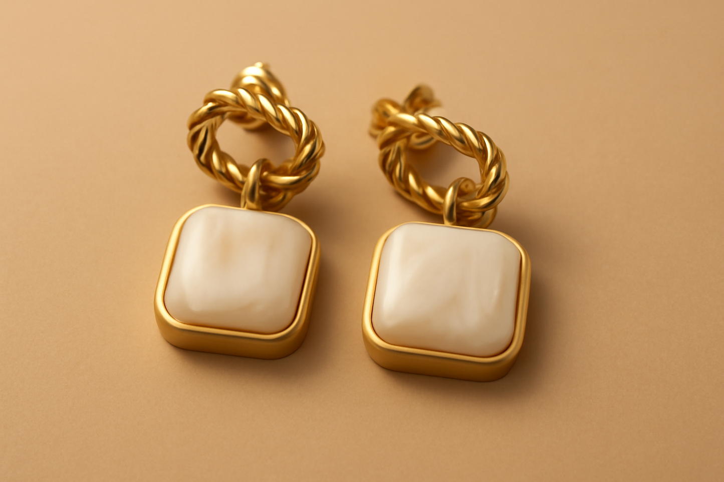 Gold Twisted Square Drop Earrings LE10184