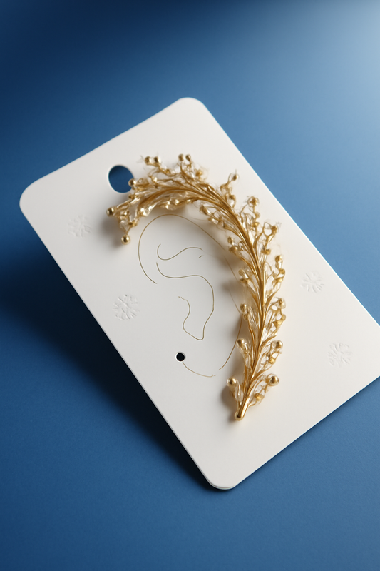 Gold Vine Leaf Pearl Ear Cuff Nature Statement Jewelry LE10192