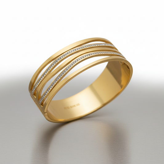 Gold Wave Bangle with Crystal Detailing – Elegant Curved Design Bracelet LB10196