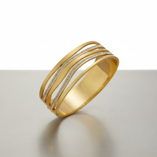 Gold Wave Bangle with Crystal Detailing – Elegant Curved Design Bracelet LB10196