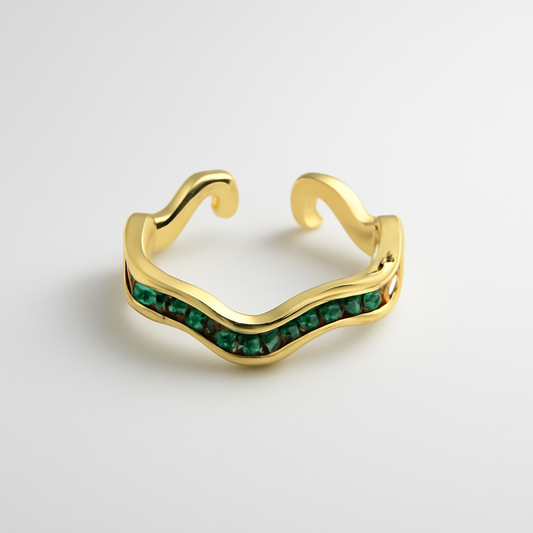 Gold Wave Emerald Adjustable Ring – Modern Stackable Jewelry LR10105
