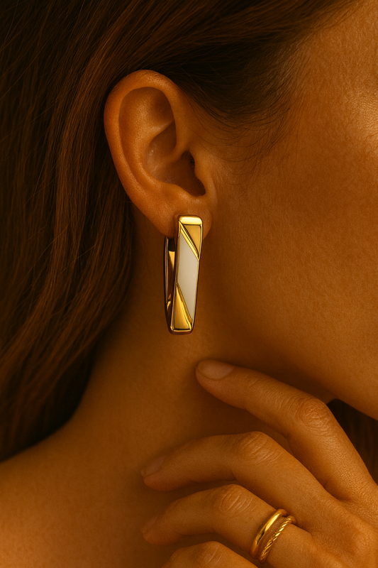 Gold White Enamel Bar Earrings LE10182