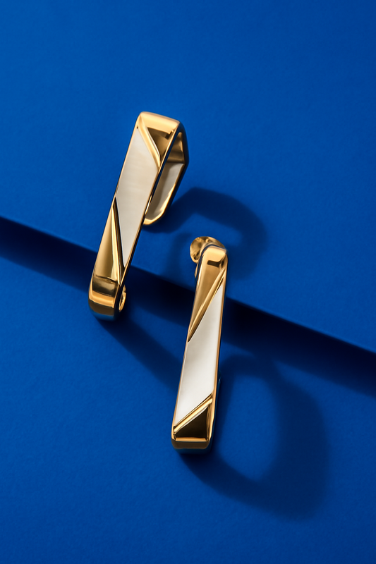 Gold White Enamel Bar Earrings LE10182