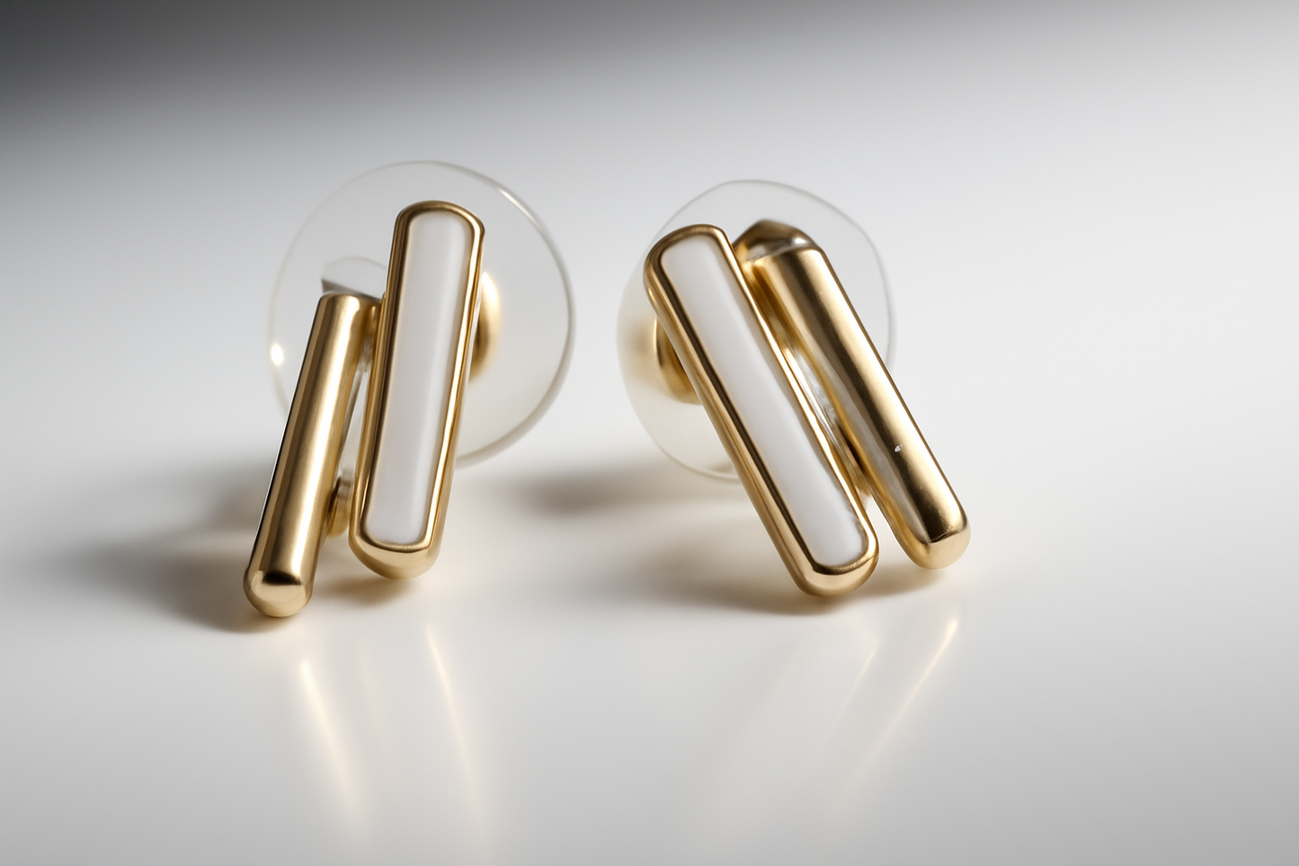 Gold White Enamel Bar Stud Earrings LE10191