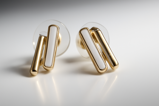 Gold White Enamel Bar Stud Earrings LE10191