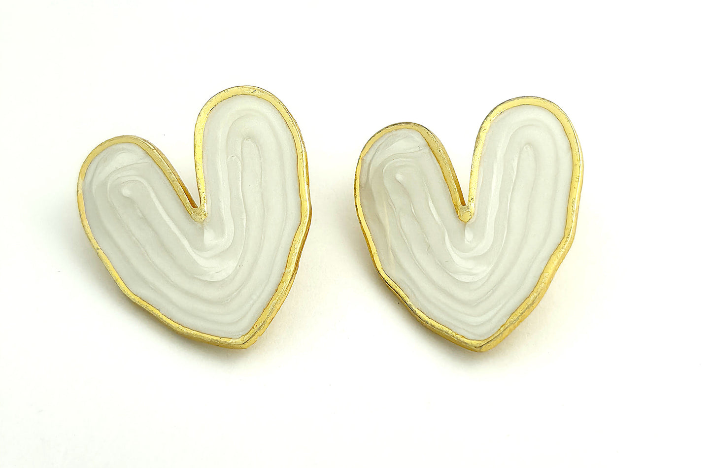 Gold White Enamel Heart Stud Earrings LE10253