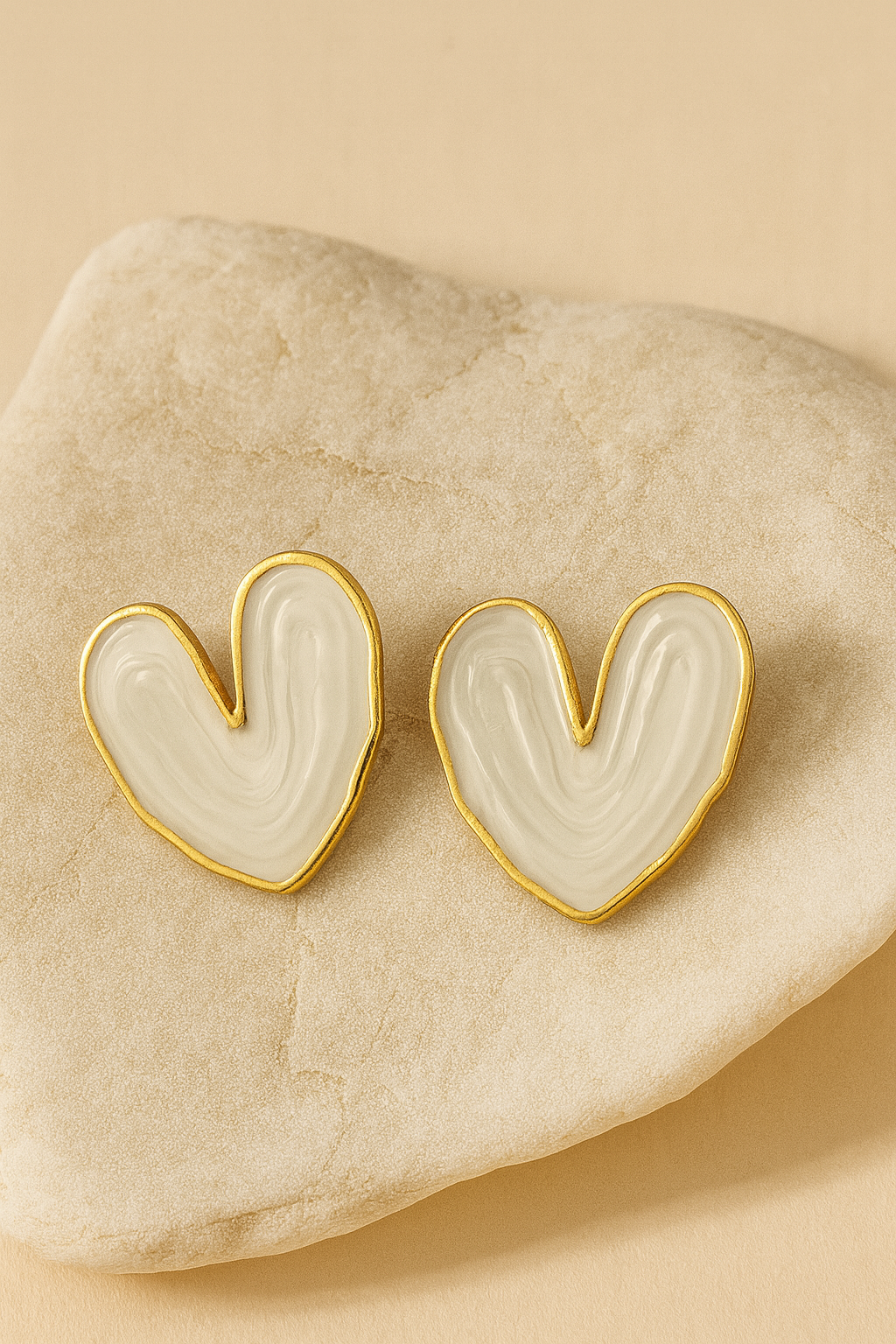 Gold White Enamel Heart Stud Earrings LE10253