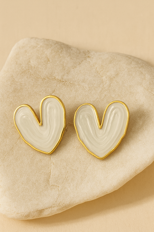 Gold White Enamel Heart Stud Earrings LE10253