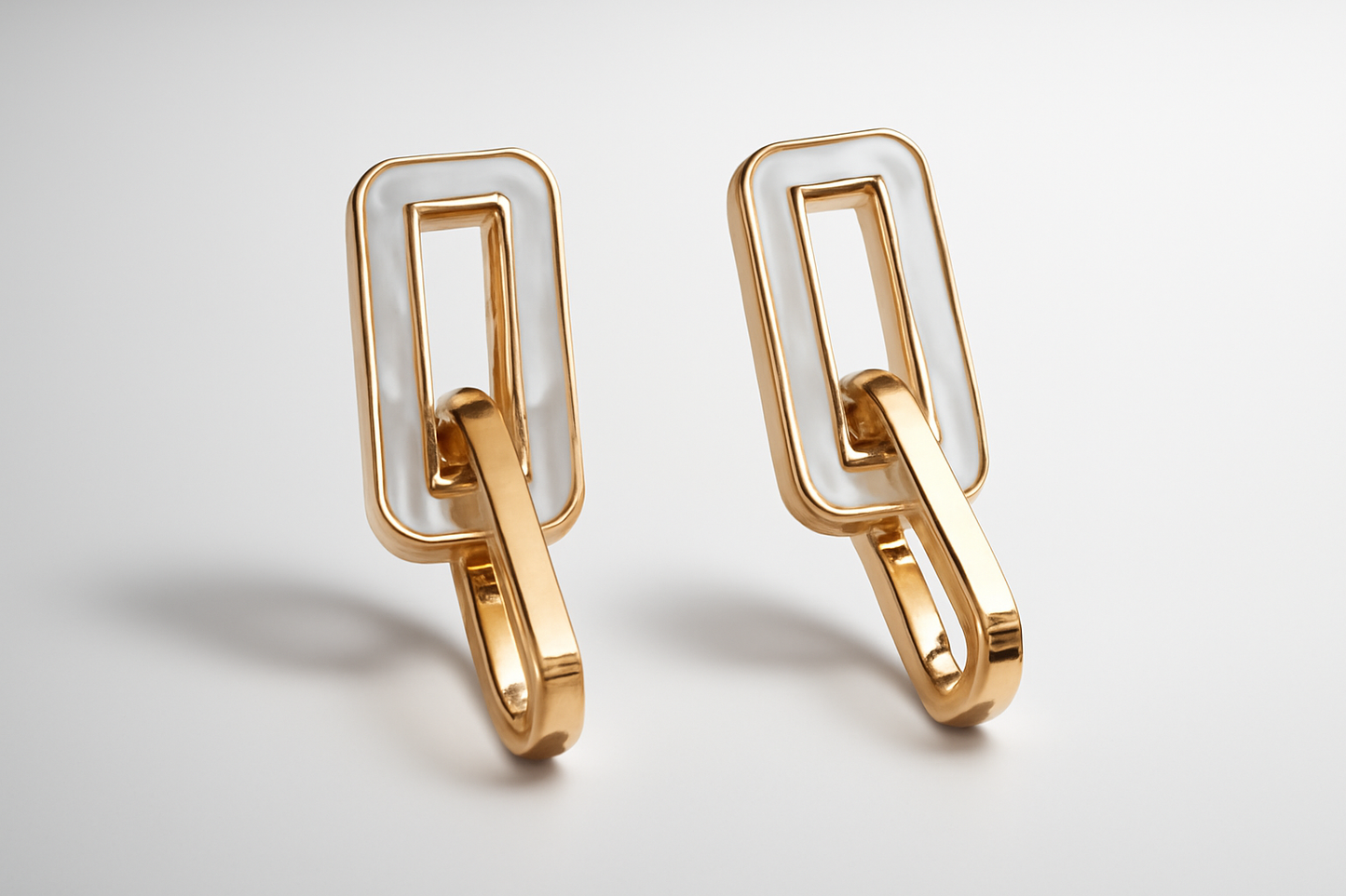 Gold White Enamel Link Earrings LE10169