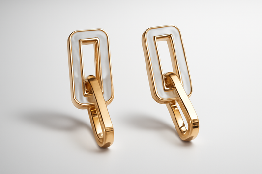 Gold White Enamel Link Earrings LE10169