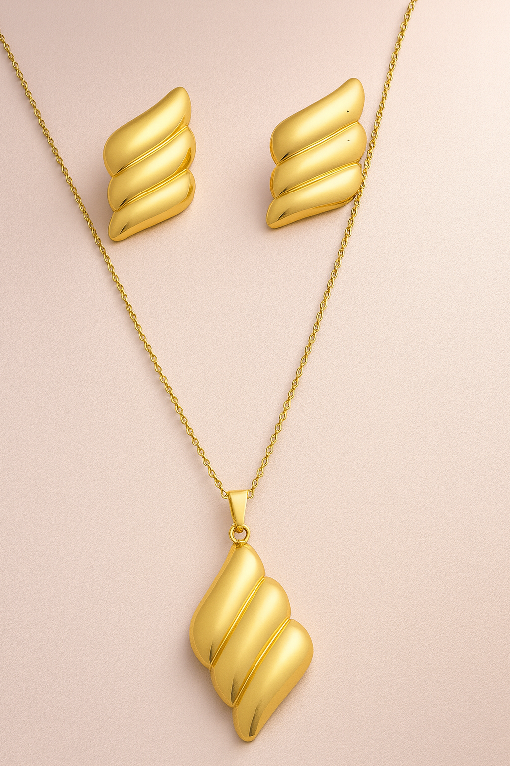 Golden Abstract Necklace and Earrings Set | Modern Minimalist Women’s Jewelry LN10212