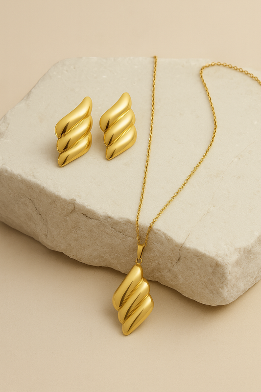 Golden Abstract Necklace and Earrings Set | Modern Minimalist Women’s Jewelry LN10212