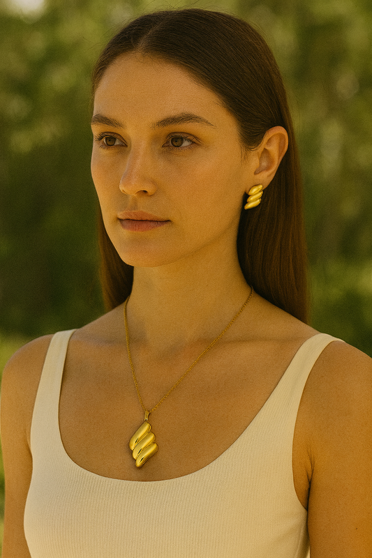 Golden Abstract Necklace and Earrings Set | Modern Minimalist Women’s Jewelry LN10212