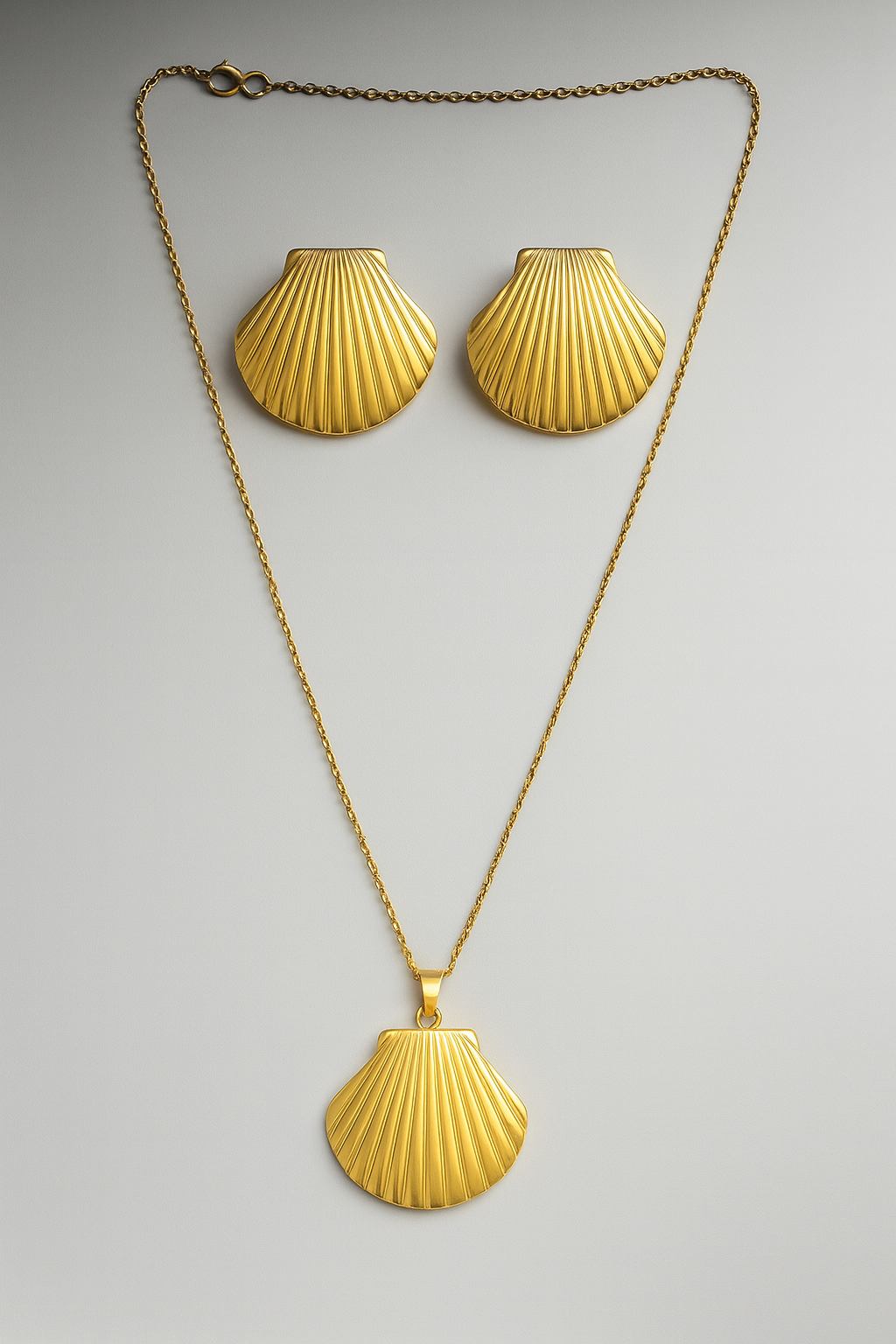 Golden Seashell Necklace and Earrings Set | Ocean-Inspired Women’s Jewelry LN10211