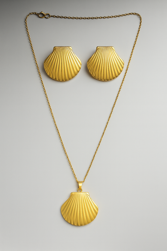 Golden Seashell Necklace and Earrings Set | Ocean-Inspired Women’s Jewelry LN10211