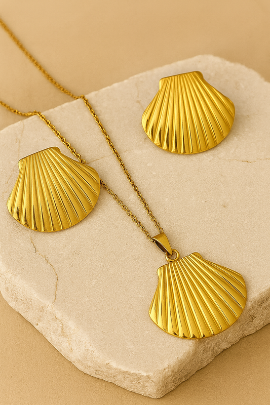 Golden Seashell Necklace and Earrings Set | Ocean-Inspired Women’s Jewelry LN10211