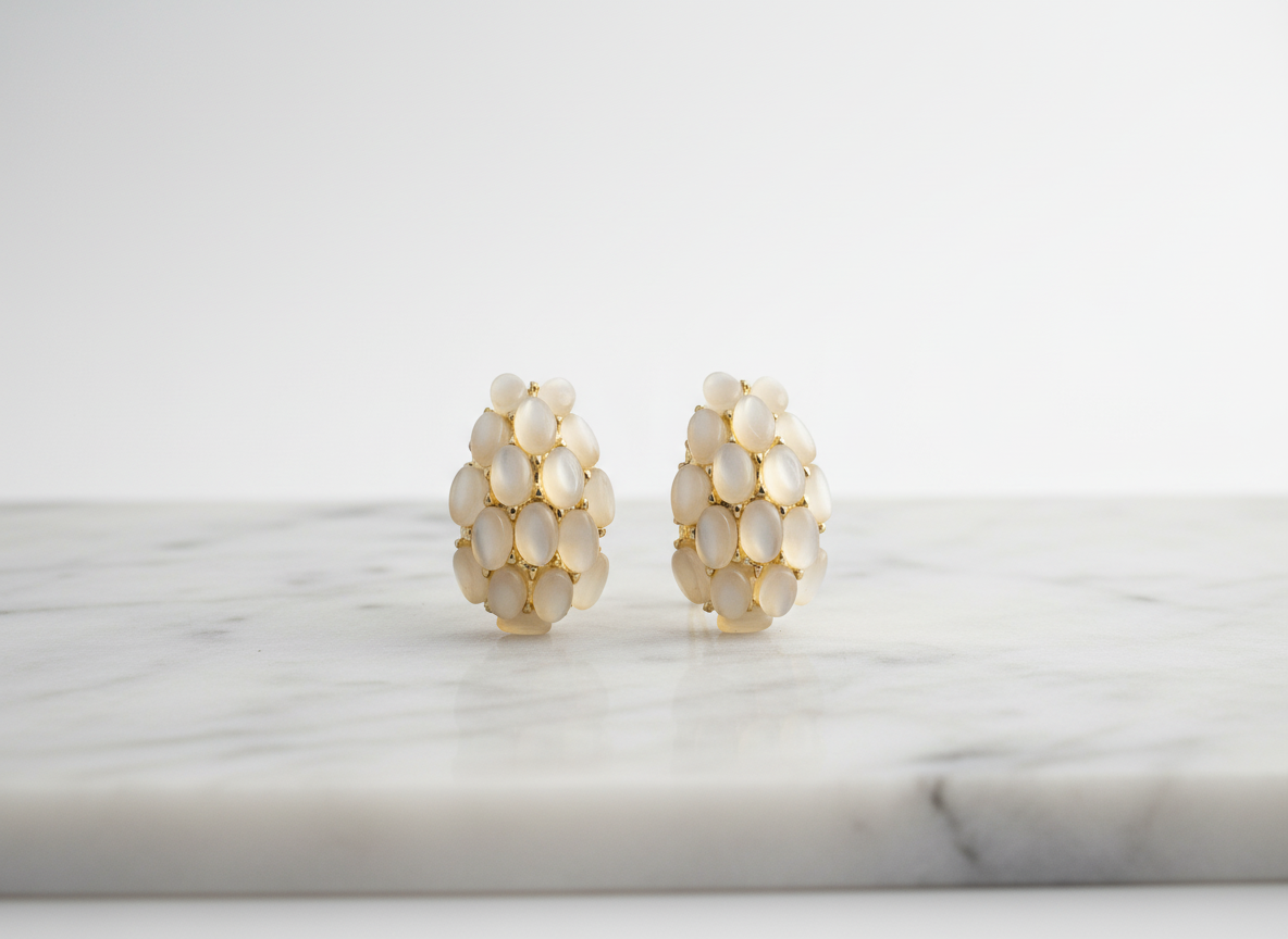 Golden Teardrop Cluster Earrings – Elegant Matte White Stone Statement Jewelry LE10312