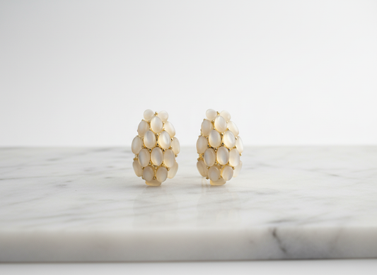Golden Teardrop Cluster Earrings – Elegant Matte White Stone Statement Jewelry LE10312
