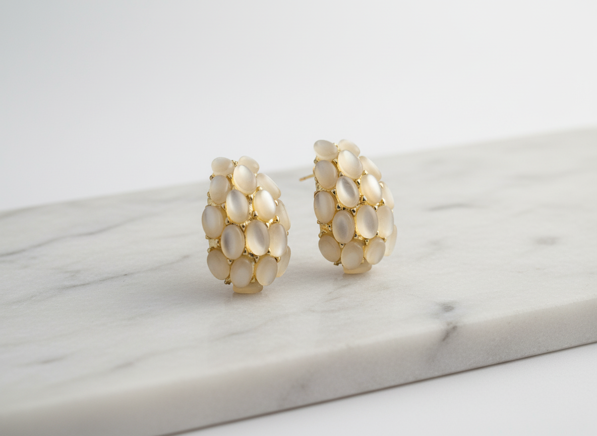 Golden Teardrop Cluster Earrings – Elegant Matte White Stone Statement Jewelry LE10312