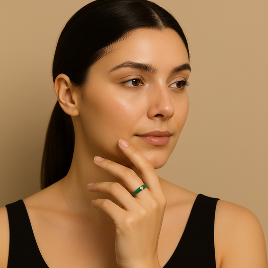 Green Enamel & Gold Adjustable Ring with Diamond Accent LR10196