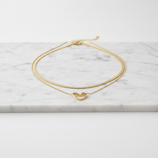 Heart Pendant Double Layer Gold Necklace – Elegant Minimalist Chain for Women LN10326
