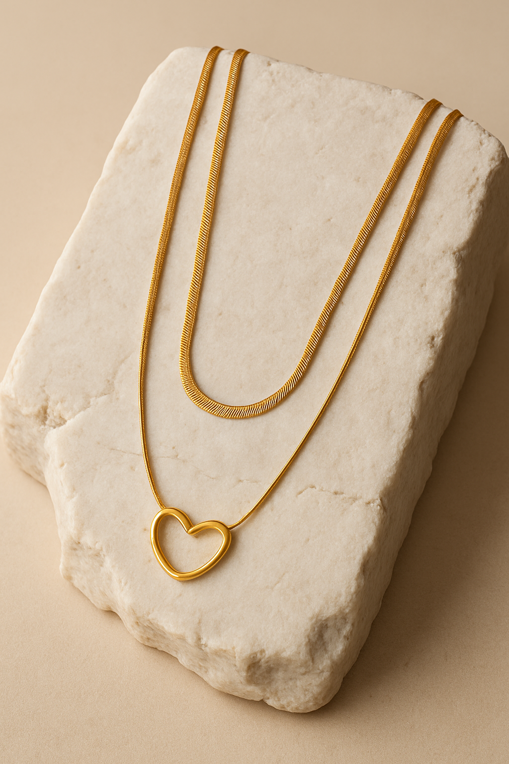 Heart Pendant Double Layer Gold Necklace – Elegant Minimalist Chain for Women LN10326