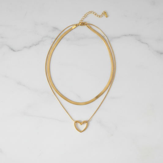 Heart Pendant Double Layer Gold Necklace – Elegant Minimalist Chain for Women LN10326