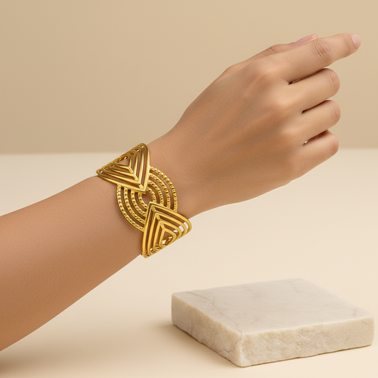 Intricate Gold Cuff Bracelet – Statement Openwork Bangle for Modern Elegance LB10177