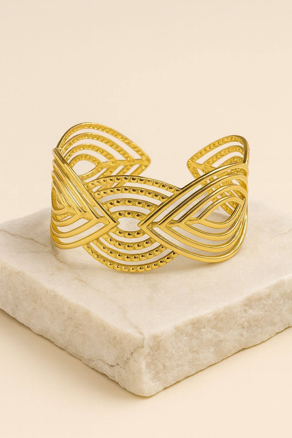 Intricate Gold Cuff Bracelet – Statement Openwork Bangle for Modern Elegance LB10177