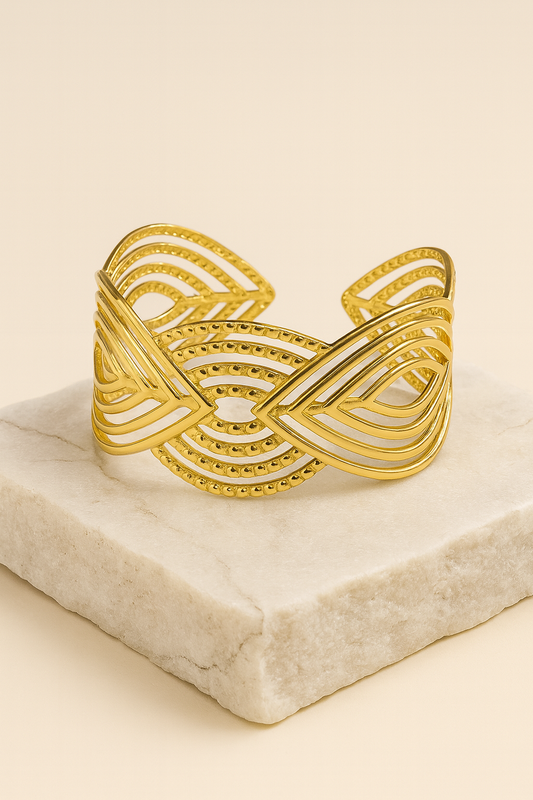 Intricate Gold Cuff Bracelet – Statement Openwork Bangle for Modern Elegance LB10177