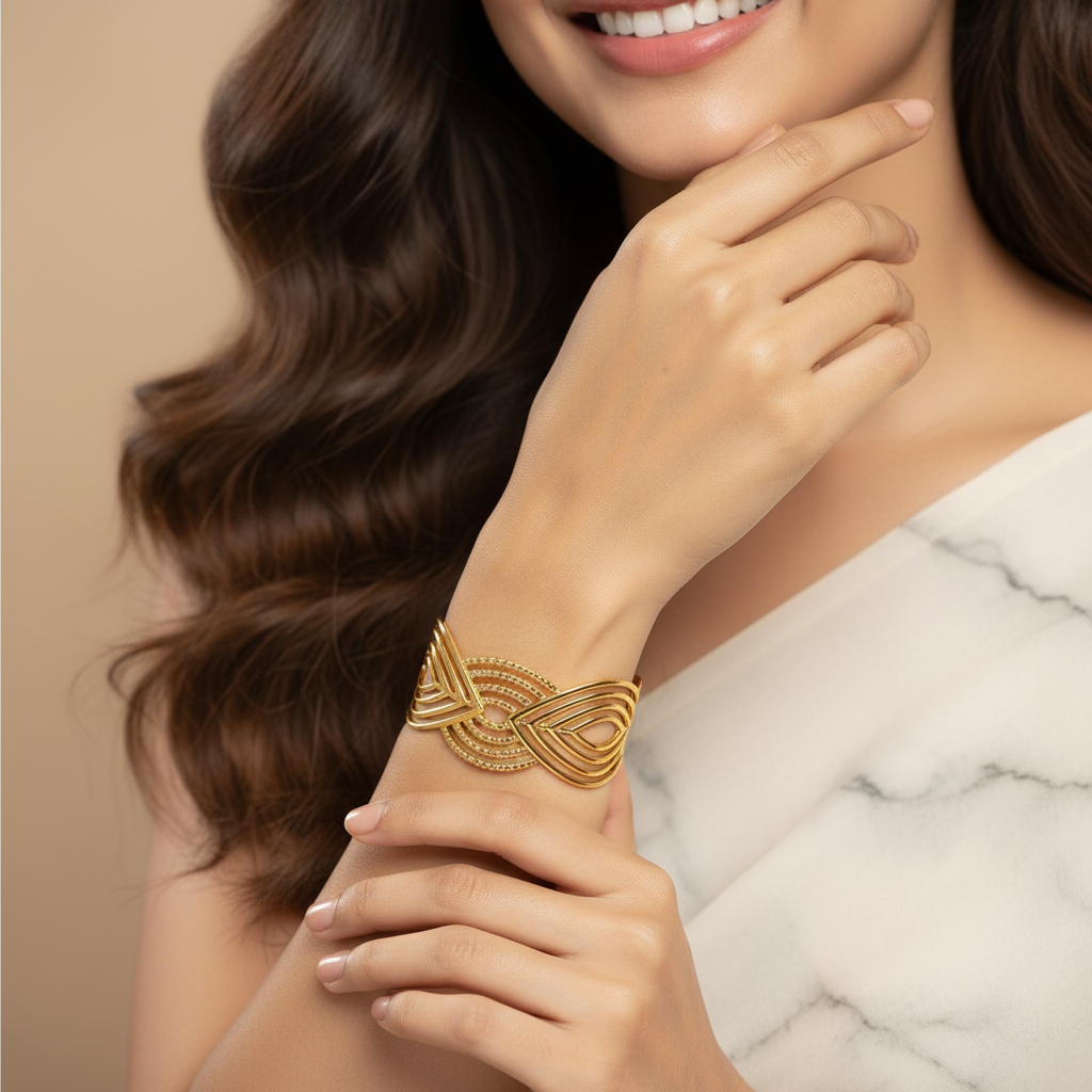 Intricate Gold Cuff Bracelet – Statement Openwork Bangle for Modern Elegance LB10177