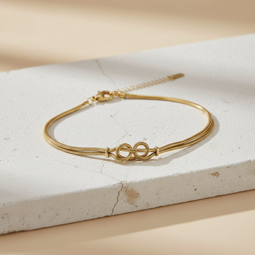 Gold Rope Chain Bracelet with Knot Design – Adjustable Elegant Wristwear LB10187