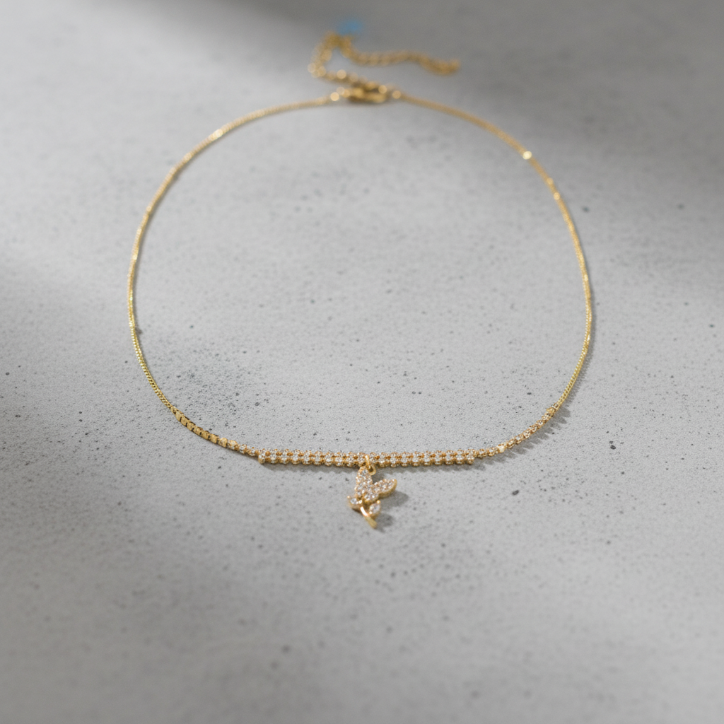 Butterfly Crystal Gold Choker – Elegant Diamond-Studded Choker Necklace for Women LN10309