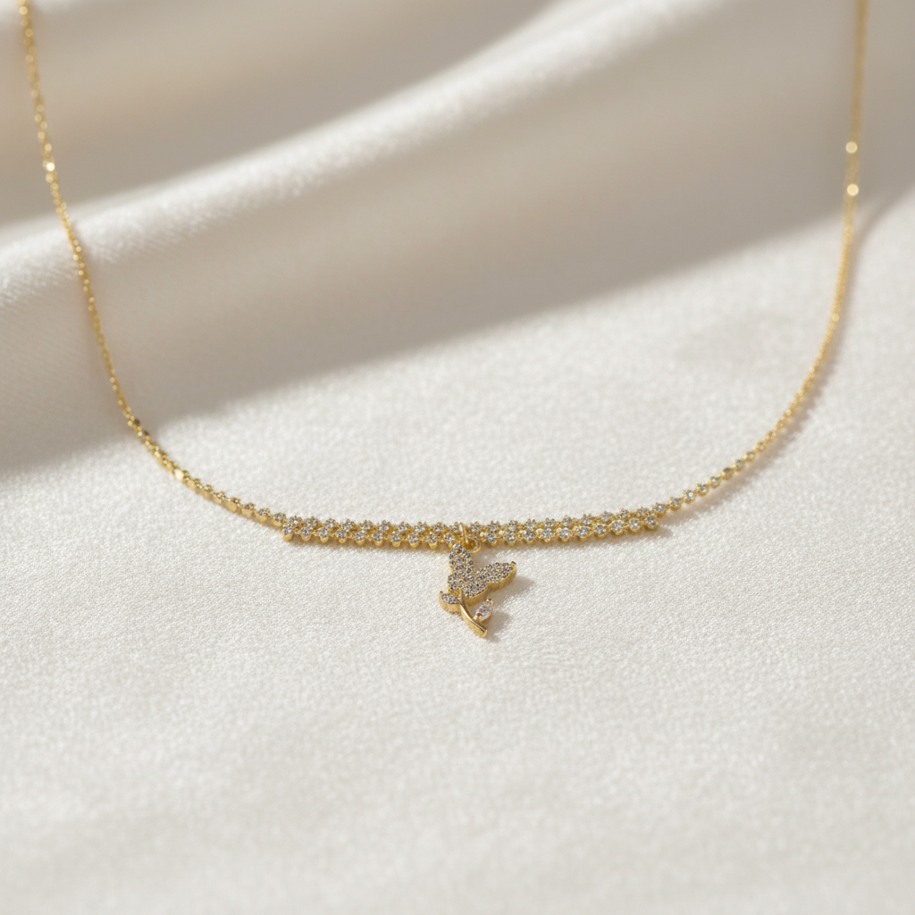 Butterfly Crystal Gold Choker – Elegant Diamond-Studded Choker Necklace for Women LN10309