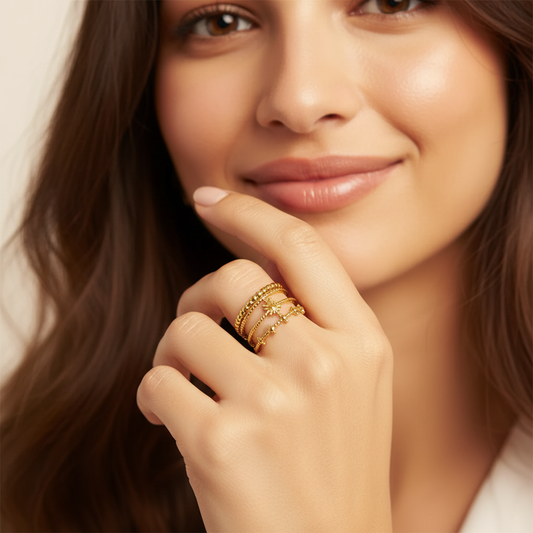 Gold Beaded Sunburst Open Ring LR10121