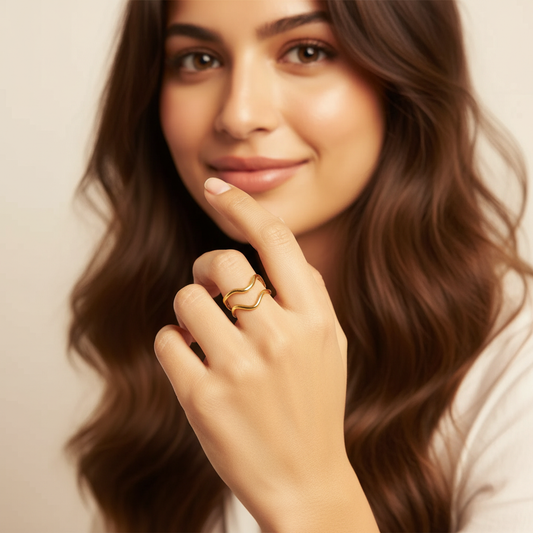 Abstract Gold Wave Ring – Modern Minimalist Adjustable Statement Ring for Women LR10190