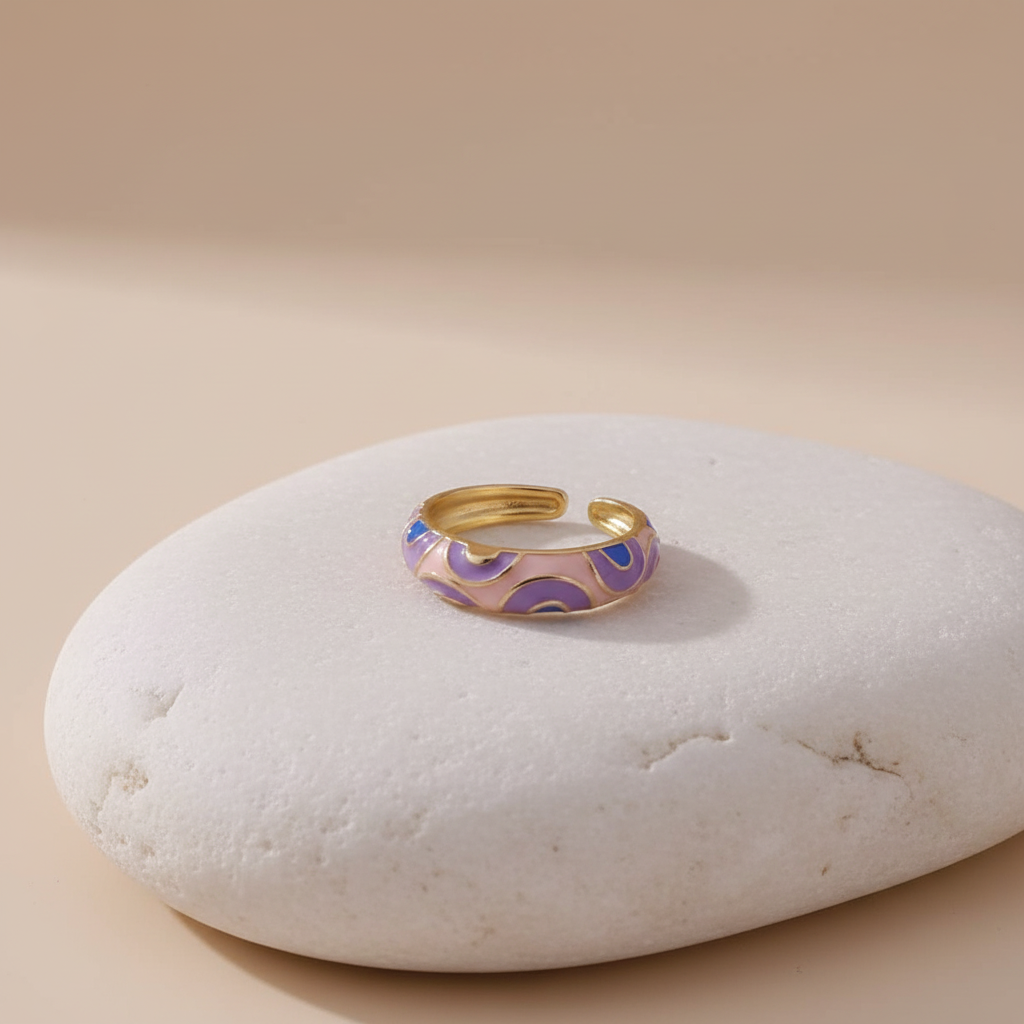 Lavender & Blue Enamel Gold Adjustable Ring LR10215