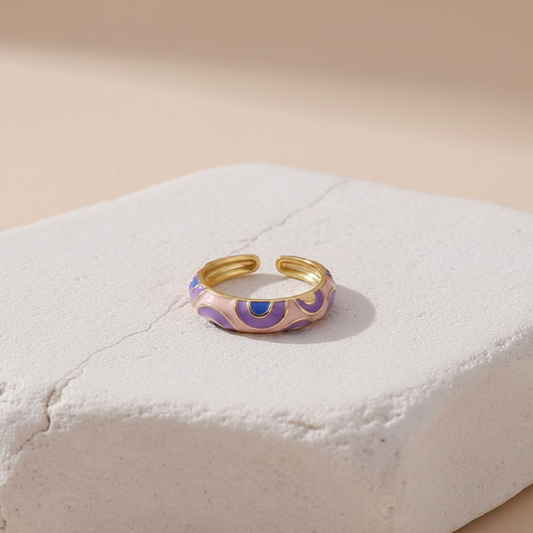 Lavender & Blue Enamel Gold Adjustable Ring LR10215