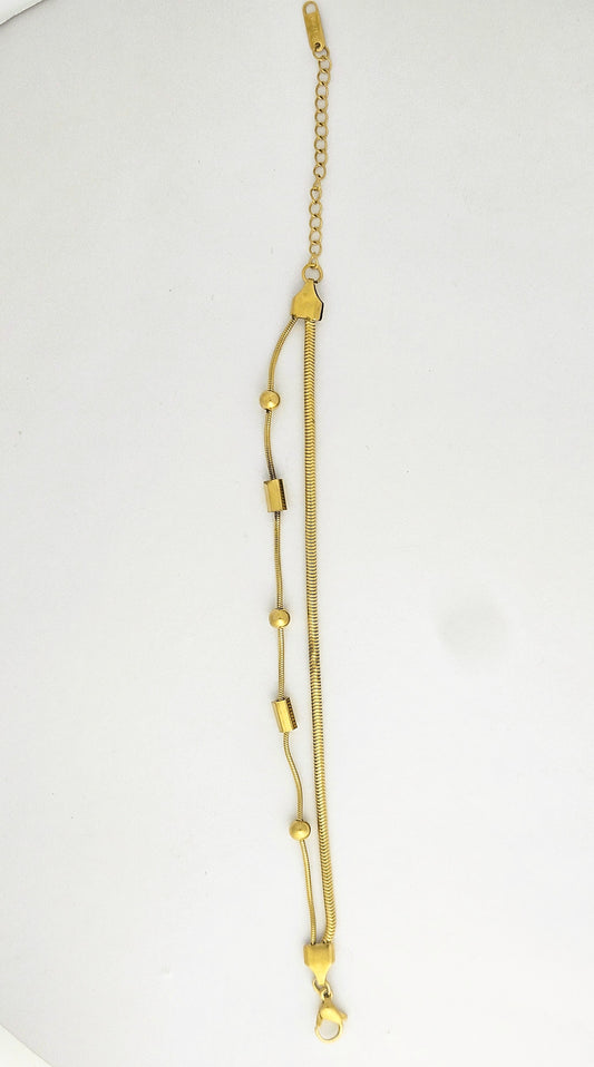 Layered Gold Bracelet with Beaded Stations LB10173