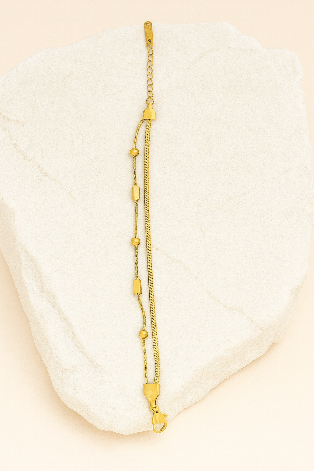 Layered Gold Bracelet with Beaded Stations LB10173
