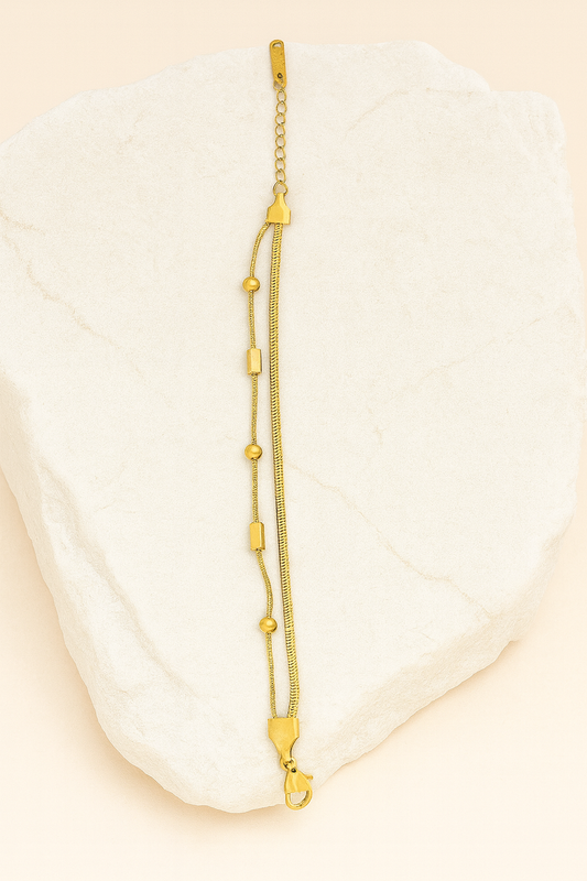 Layered Gold Bracelet with Beaded Stations LB10173
