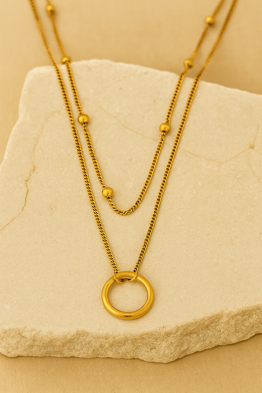 Layered Gold Necklace with Circle Pendant | Minimalist Women’s Jewelry LN10216