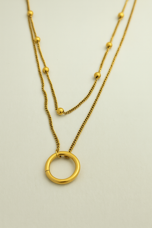 Layered Gold Necklace with Circle Pendant | Minimalist Women’s Jewelry LN10216