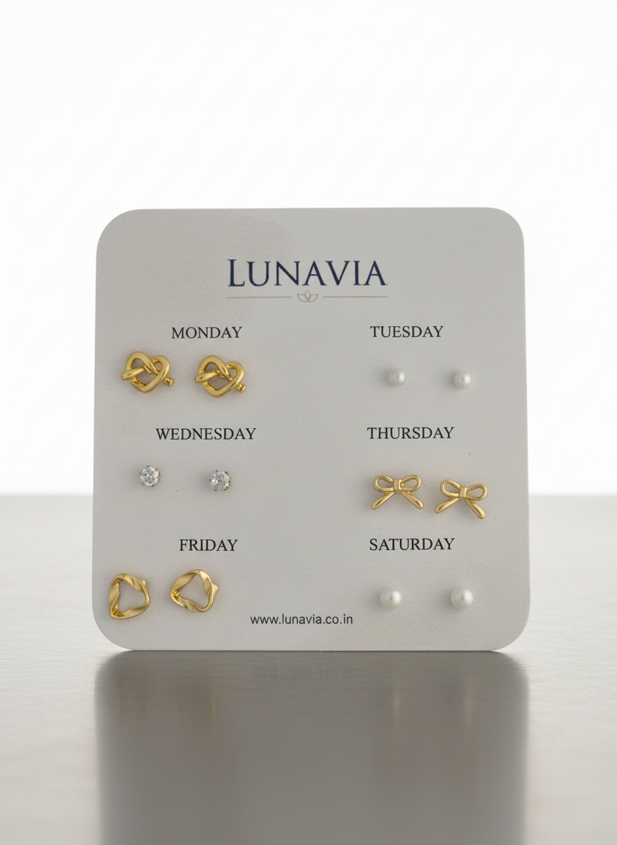 Lunavia 6-Pair Gold Plated Stud Earring Set – Elegant Minimalist Daily Wear Earrings for Women LE10335