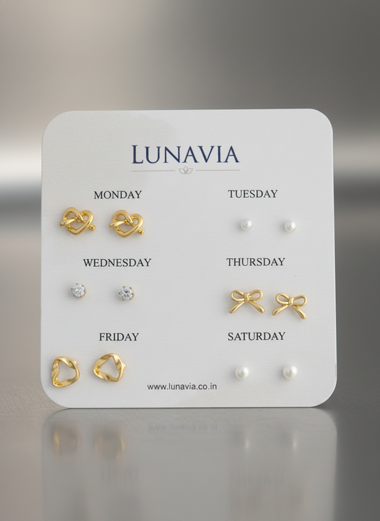 Lunavia 6-Pair Gold Plated Stud Earring Set – Elegant Minimalist Daily Wear Earrings for Women LE10335