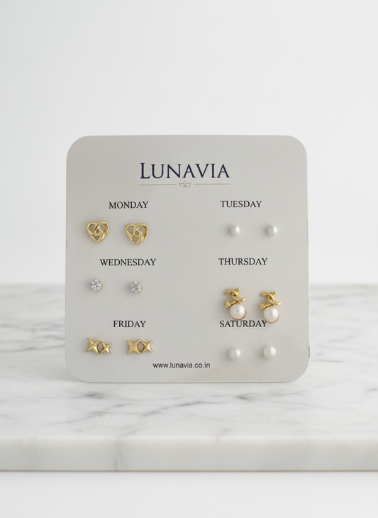Lunavia 6-Pair Gold Stud Earring Set – Stylish Everyday Wear Jewelry for Women LE10333