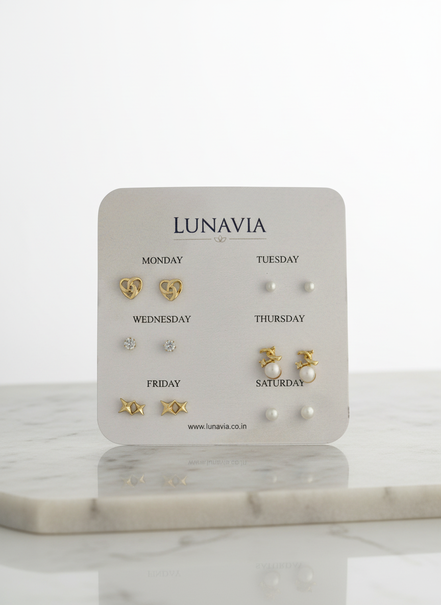 Lunavia 6-Pair Gold Stud Earring Set – Stylish Everyday Wear Jewelry for Women LE10333