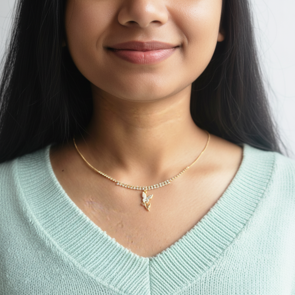 Butterfly Crystal Gold Choker – Elegant Diamond-Studded Choker Necklace for Women LN10309