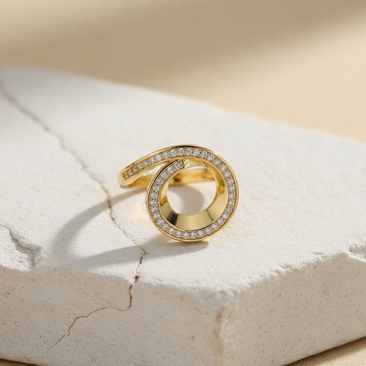 Circle Loop Gold Ring – Elegant Crystal-Studded Open Circle Design LR10188